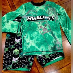 Boys Minecraft swim trunks and rash guard